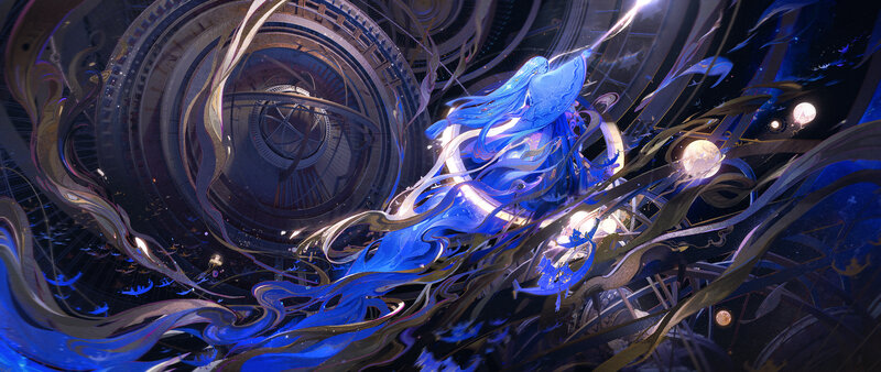 Blue-haired Figure in Space