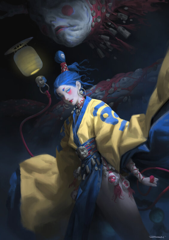 Blue-haired Figure in Yellow Robe