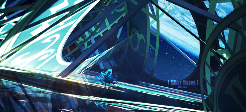 Blue-haired Figure on Platform