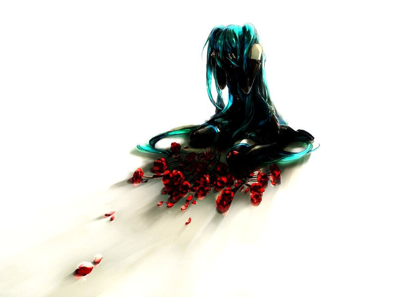 Blue-haired Figure with Roses