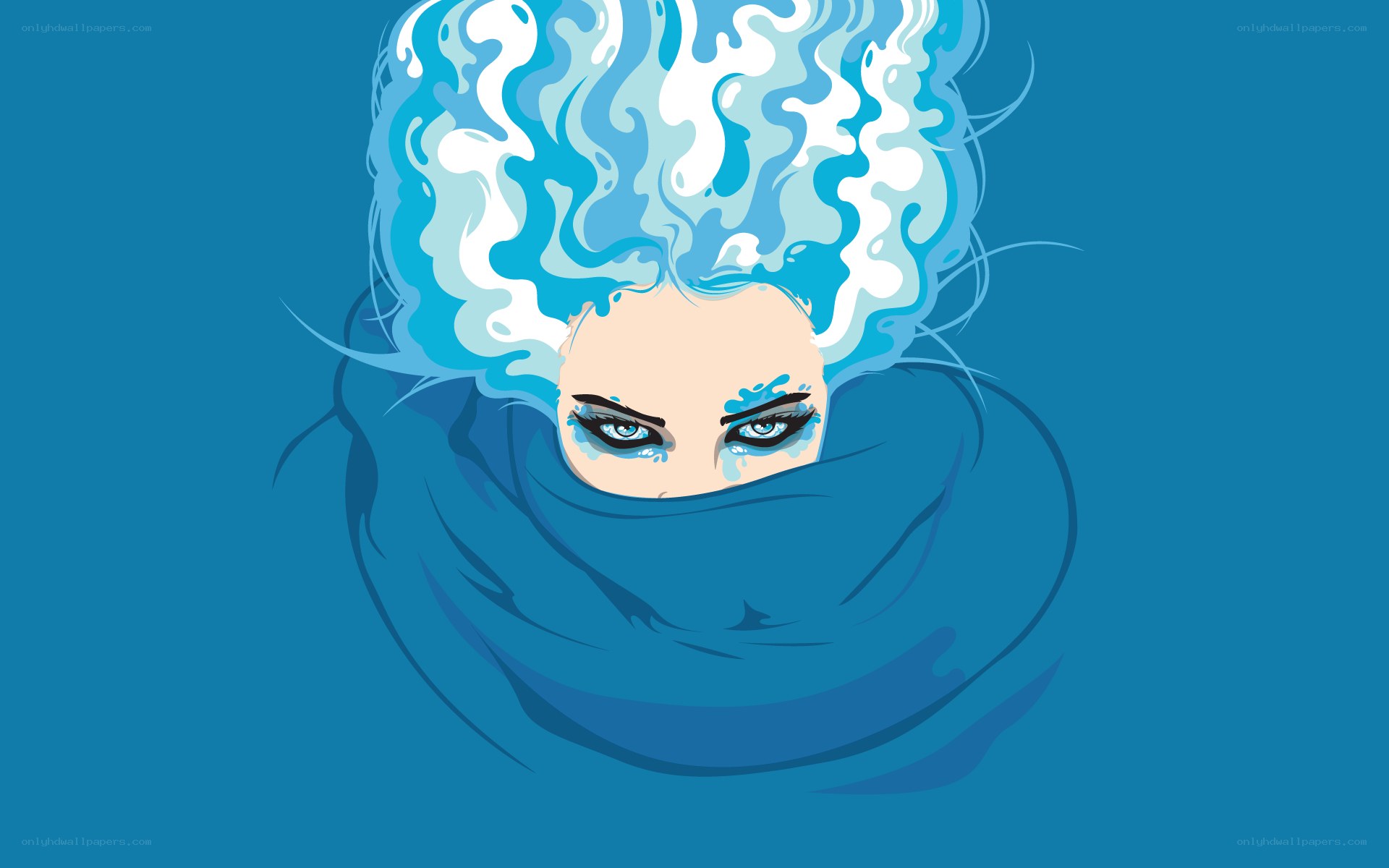 blue-haired figure with scarf