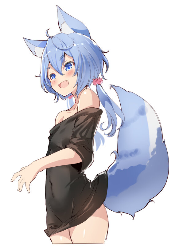 Blue-haired Fox Girl — Blue, Playful
