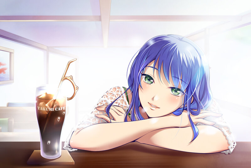 Blue-haired Girl at Cafe — Blue