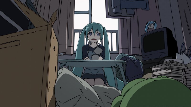 Blue-haired Girl at Desk — Blue, Dramatic