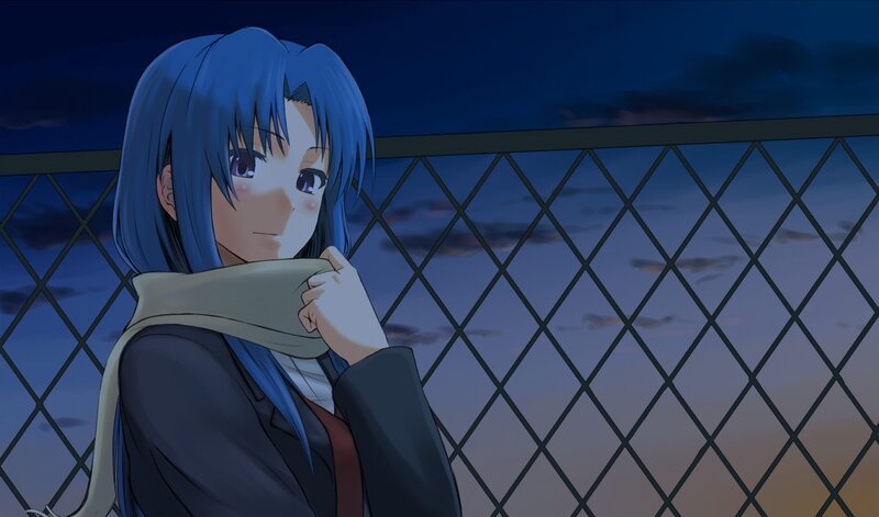blue-haired girl at dusk