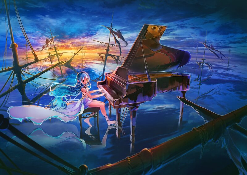 Blue-haired Girl at Piano — Blue, Dramatic
