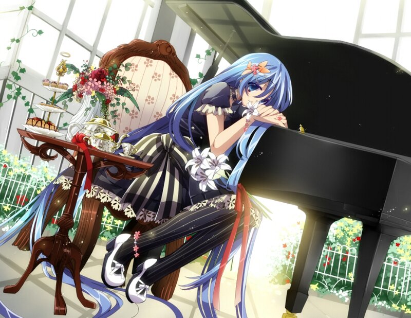 Blue-haired Girl at Piano — Blue, Serene