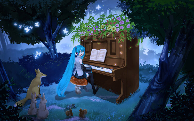 Blue-haired Girl at Piano — Blue