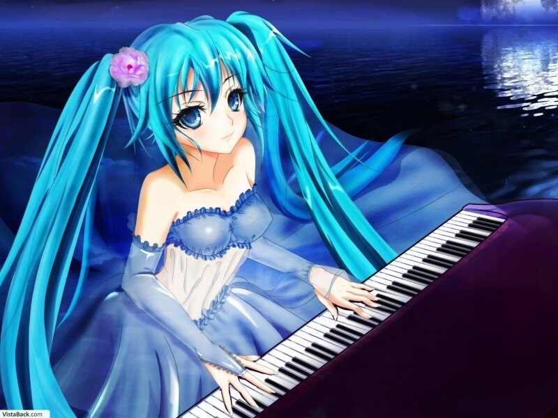 Blue-haired Girl at Piano