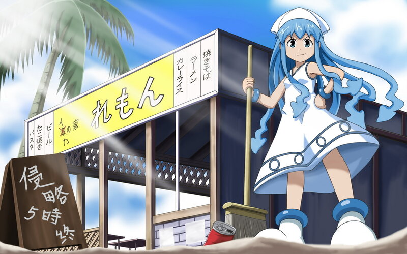Blue-haired girl at ramen shop