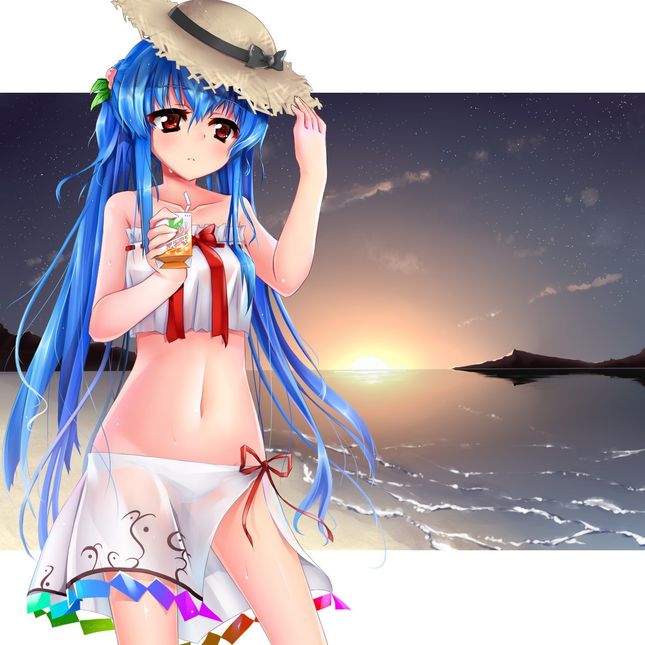 Blue-haired girl at sunset