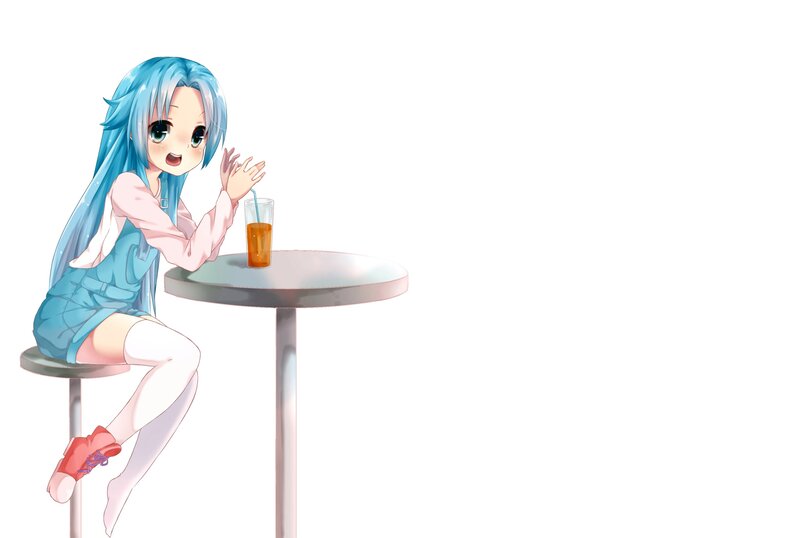 Blue-haired Girl at Table — Blue, Calm, Anime