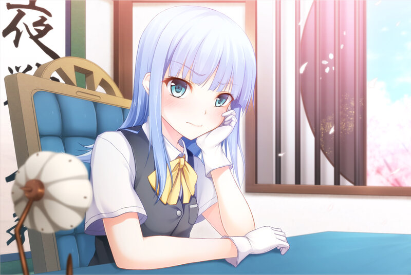 Blue-haired Girl at Table — Blue, Calm