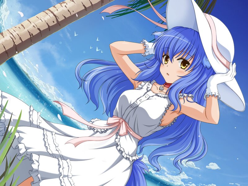 Blue-haired girl at the beach