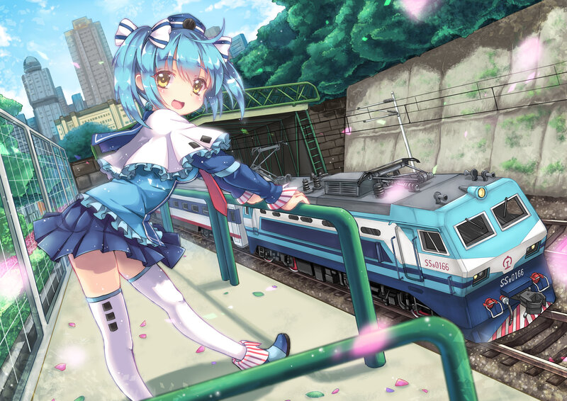 Blue-haired Girl at Train Station — Blue