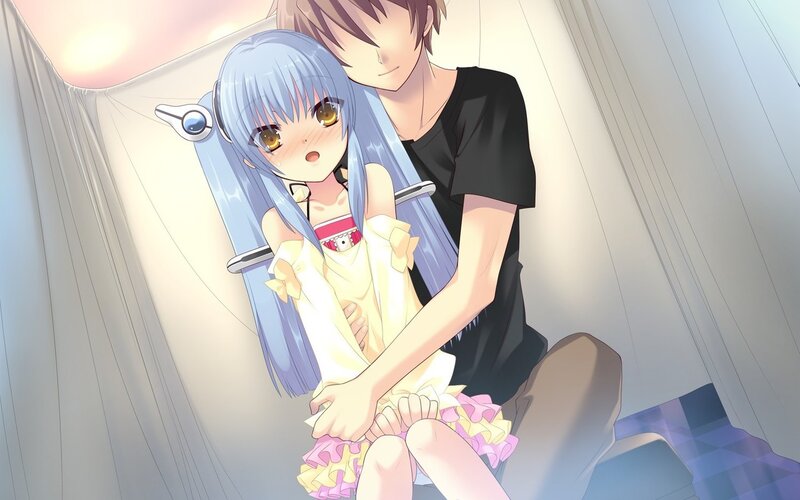 Blue-haired Girl Being Hugged — White