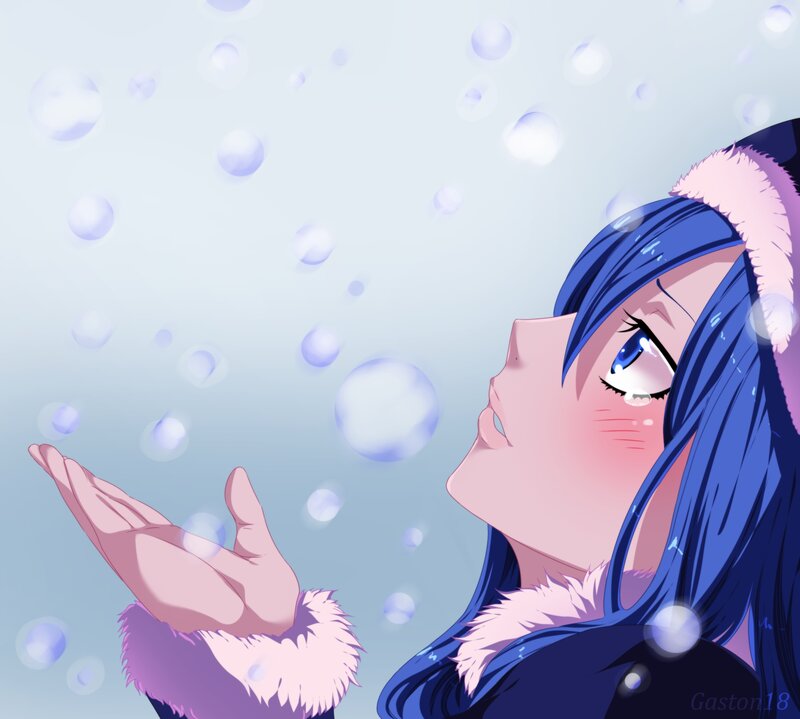 Blue-haired Girl Blowing Bubbles — Blue, Dreamy