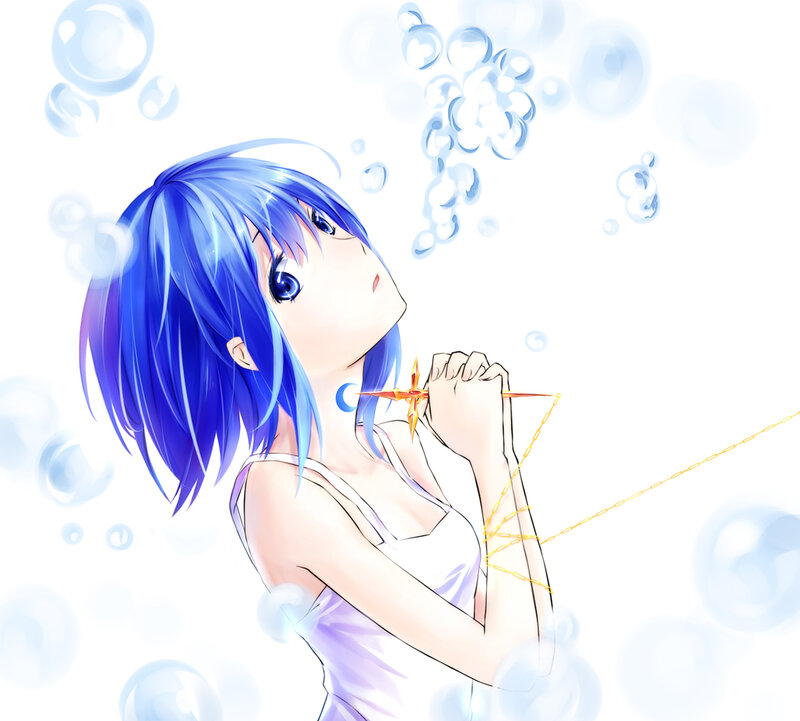 Blue-haired Girl Blowing Bubbles — Blue