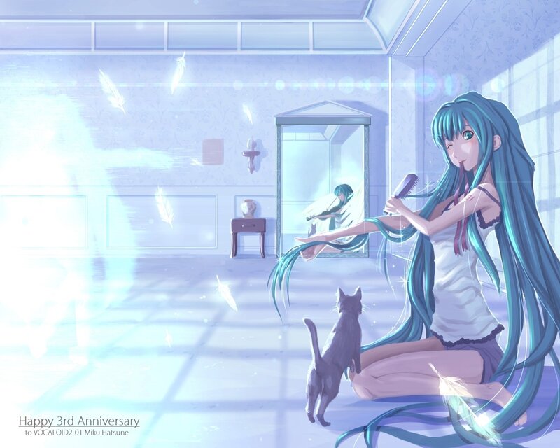 Blue-haired Girl Brushing Hair