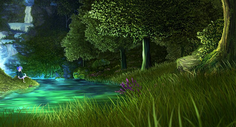 Blue-haired Girl by River