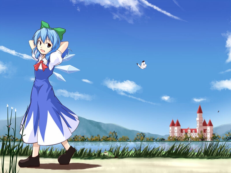 Blue-haired girl by the lake
