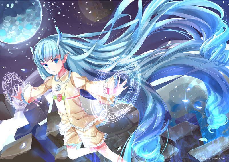 Blue-haired Girl Casting Spell — Blue, Dramatic, Night