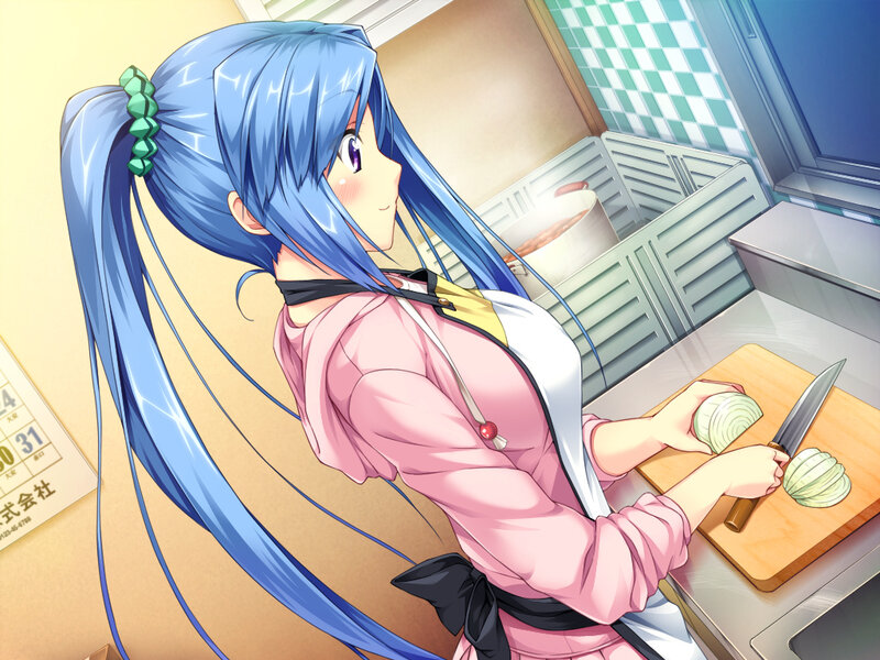 Blue-haired Girl Cooking — Blue, Calm