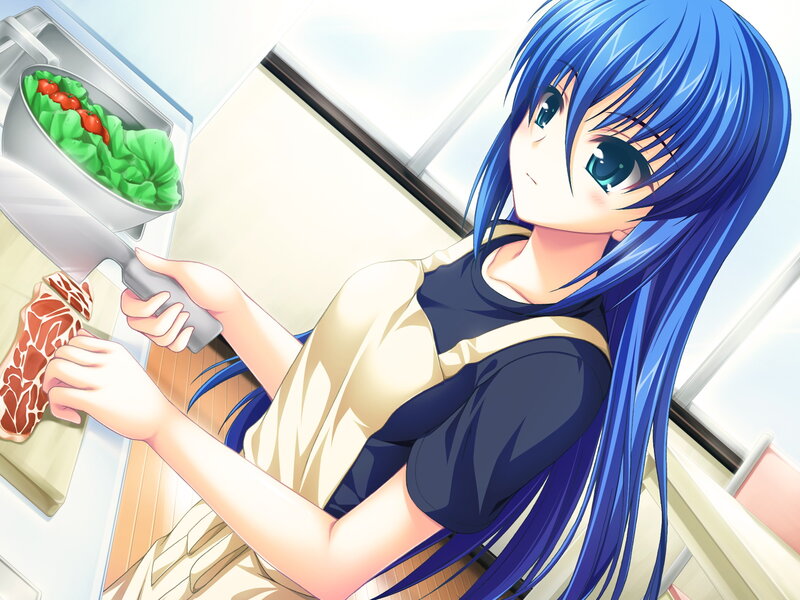 Blue-haired Girl Cooking — Blue