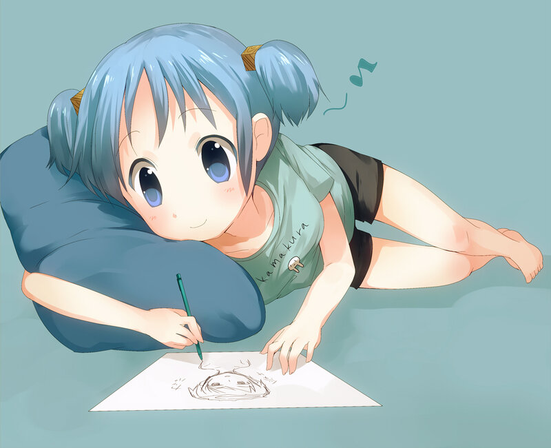 Blue-haired Girl Drawing