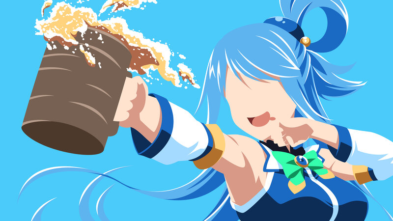 Blue-haired Girl Drinking — Blue, Energetic