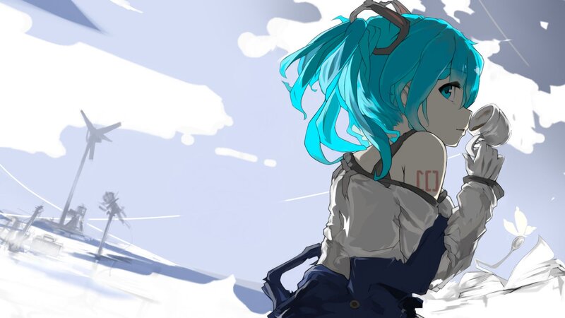Blue-haired Girl Drinking — Blue, Serene