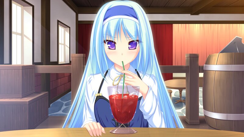 Blue-haired Girl Drinking — Blue
