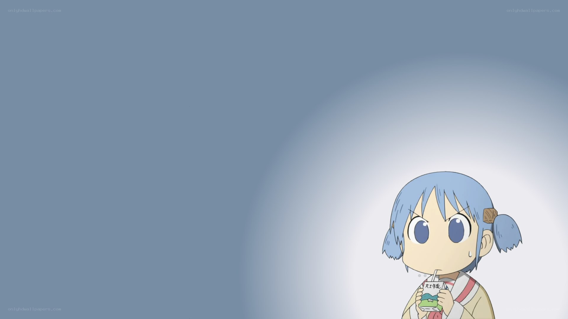 blue-haired girl drinking milk