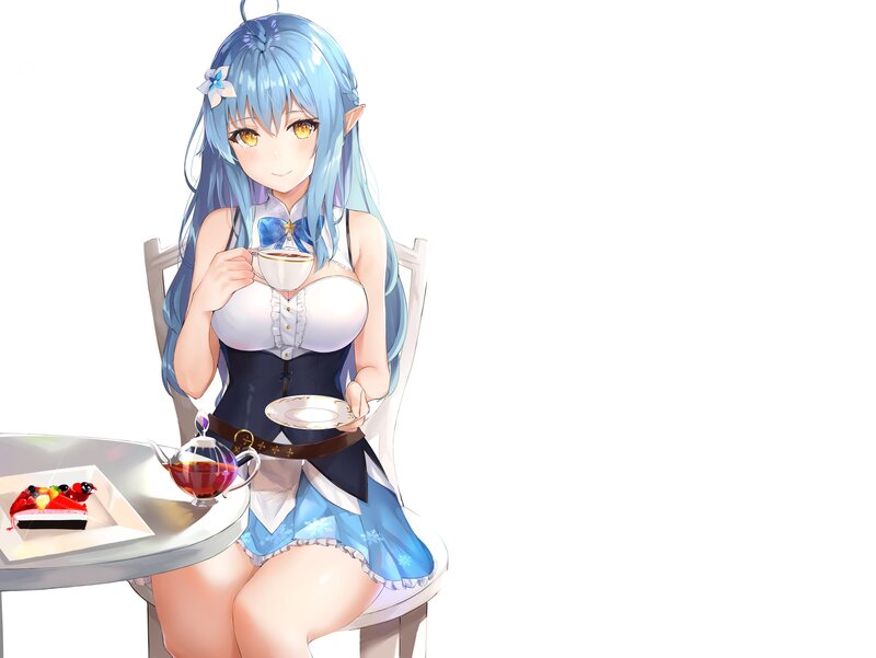 Blue-haired Girl Drinking Tea — Blue