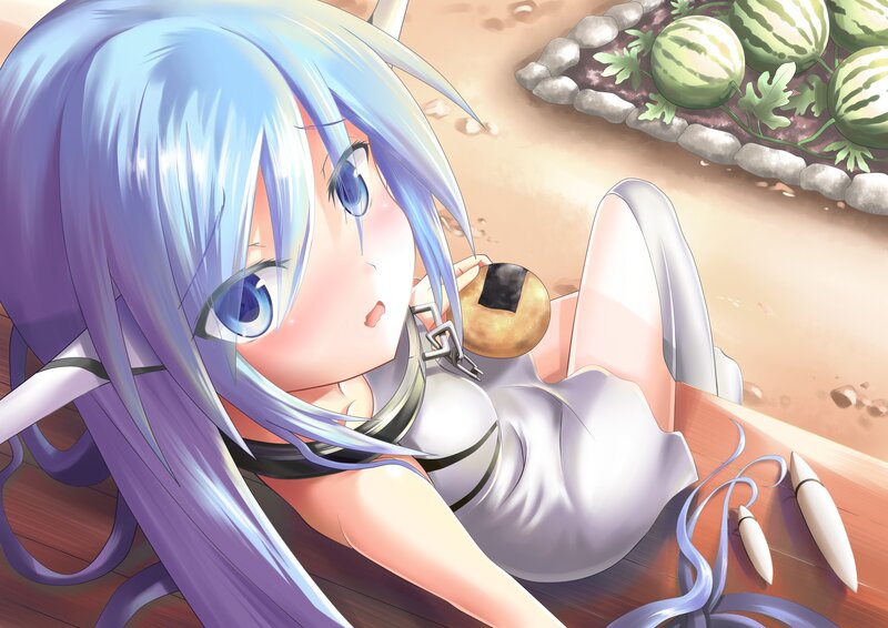 Blue-haired Girl Eating — Blue, Calm, Afternoon