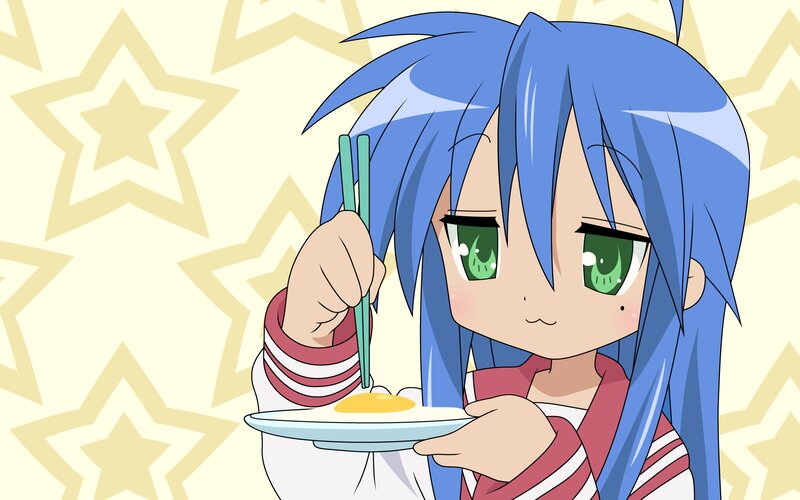 Blue-haired Girl Eating — Blue, Calm, Anime