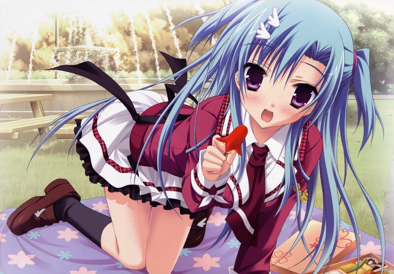 Blue-haired Girl Eating — Blue, Cheerful