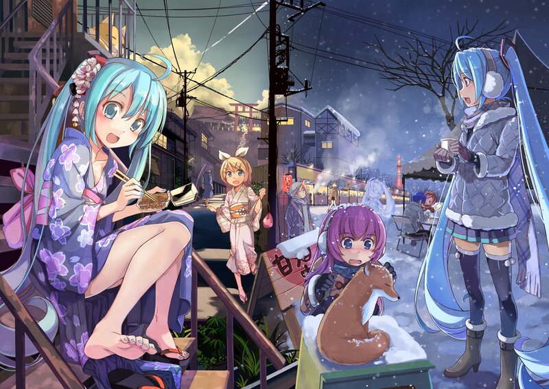 Blue-haired Girl Eating — Blue, Festive, Winter