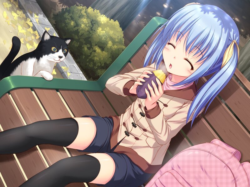 Blue-haired Girl Eating — Blue, Peaceful