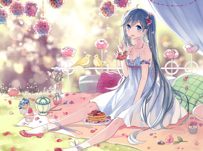 Blue-haired Girl Eating Cake — Pink