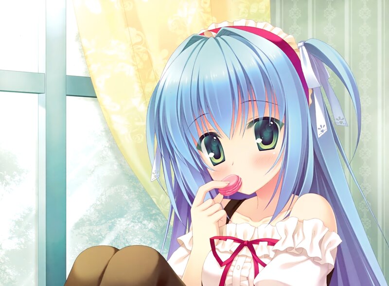 Blue-haired Girl Eating Candy — Blue, Calm