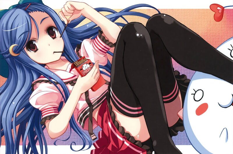 Blue-haired Girl Eating Candy — Blue