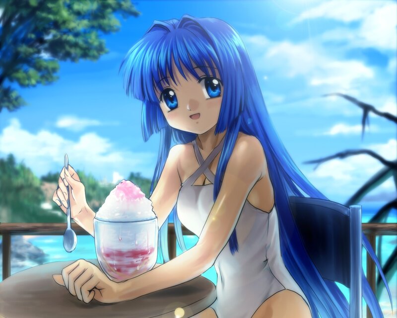 Blue-haired Girl Eating Dessert