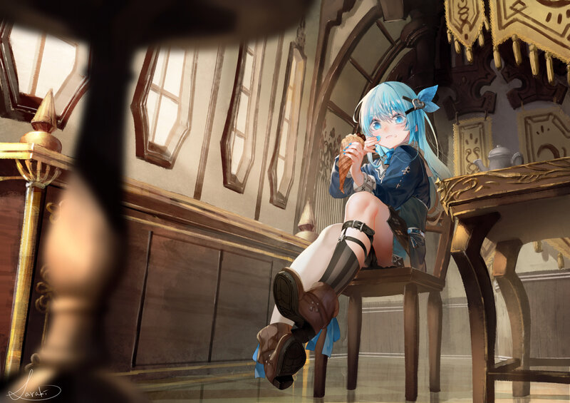 Blue-haired Girl Eating Ice Cream — Blue, Calm, Afternoon