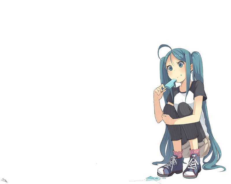 Blue-haired Girl Eating Ice Pop