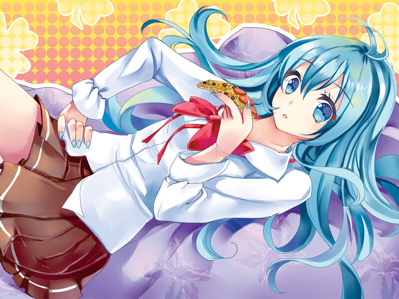 Blue-haired Girl Eating Pizza — Blue, Playful