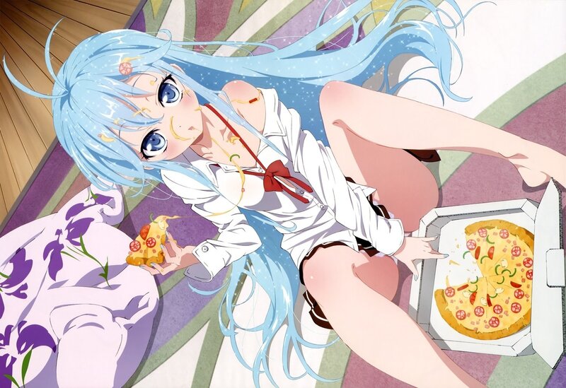 Blue-haired Girl Eating Pizza — Blue