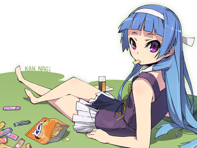 Blue-haired Girl Eating Snacks — Blue