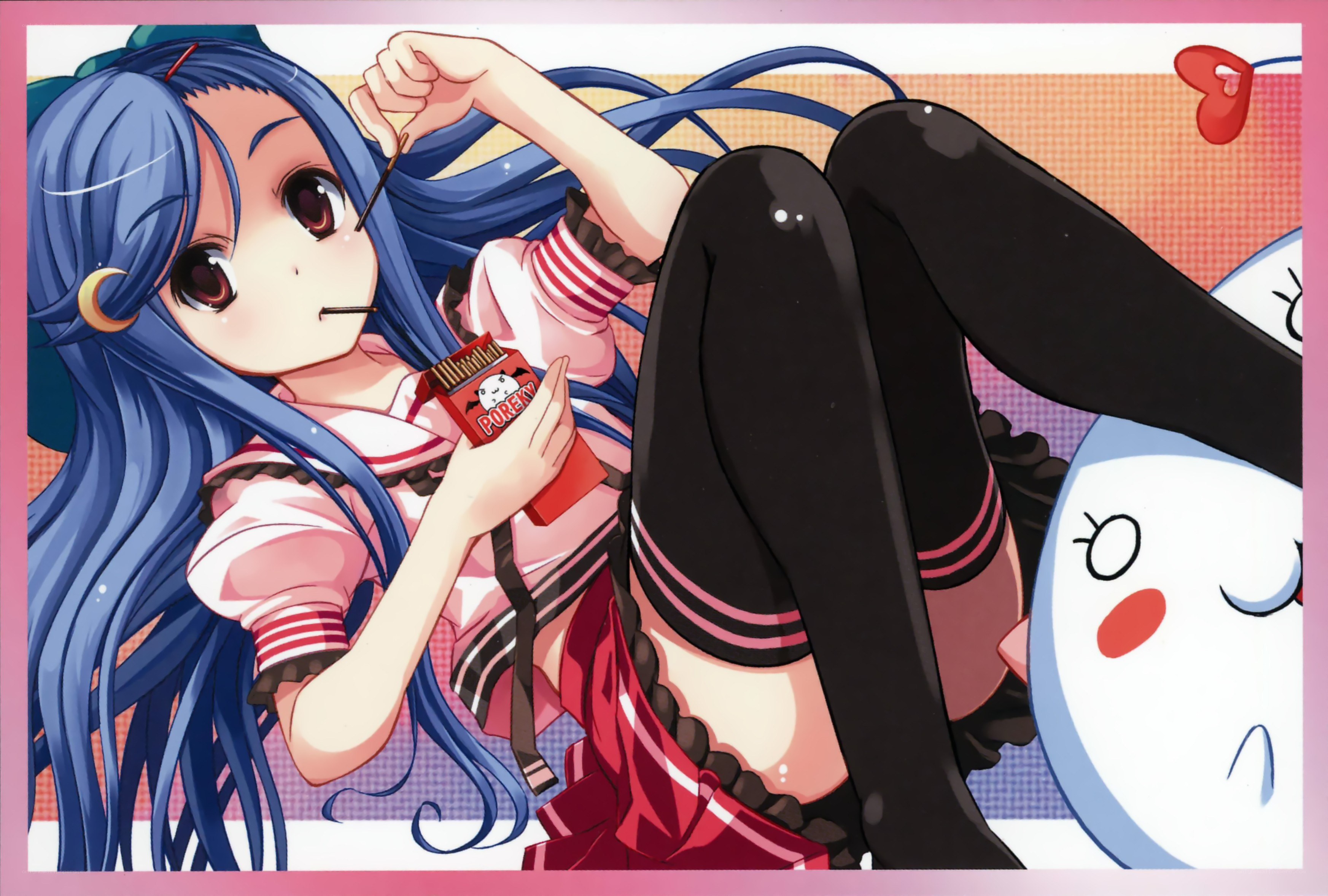 blue-haired girl eating snacks