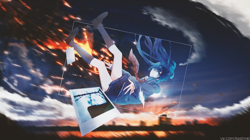 Blue-haired Girl Falling — Blue, Dramatic, Sunset